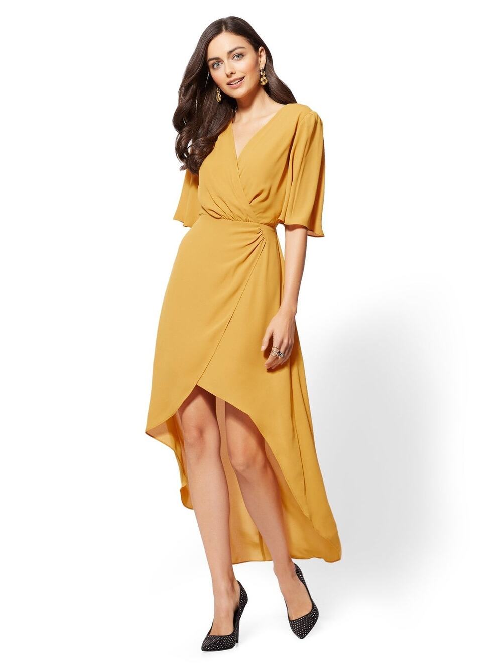 New York And Company Gold Vneck Wrap Midi Dress Xl